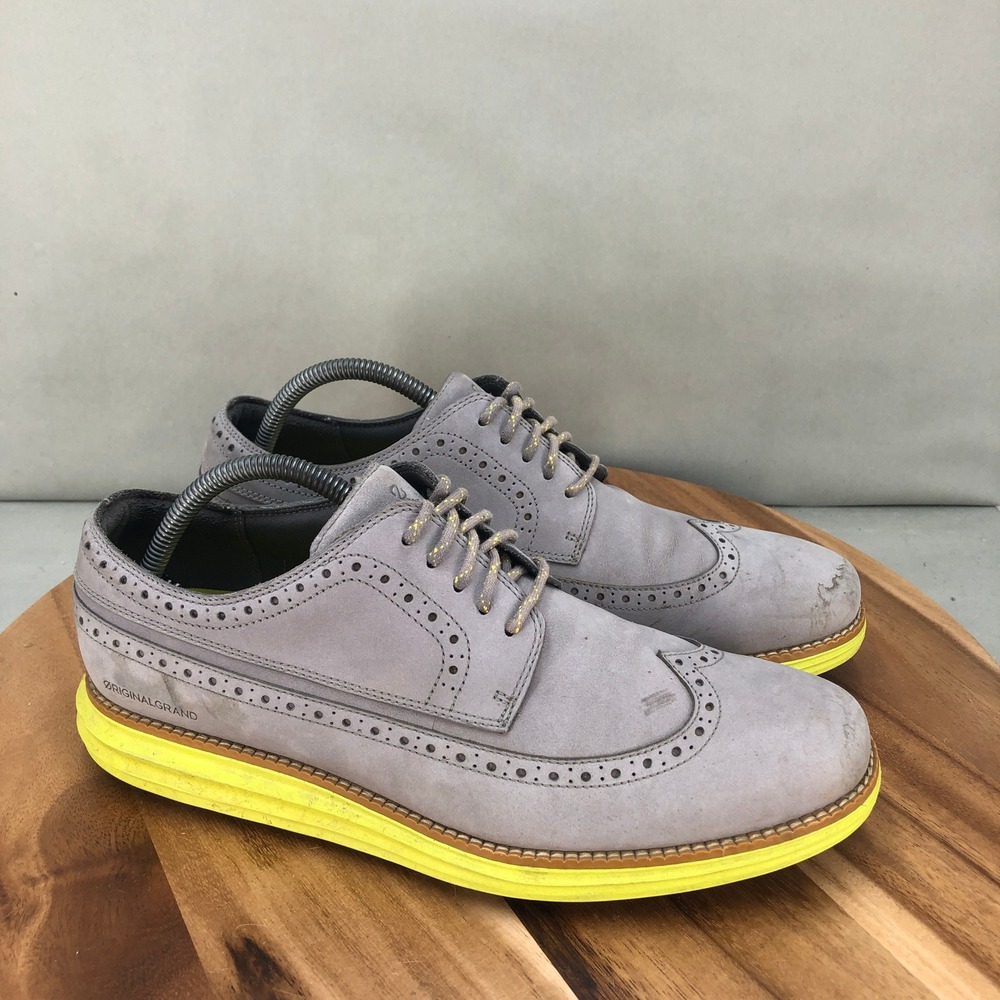 Cole Haan Zerogrand OG Wingtip Oxford Spikeless Golf Shoes Gray Yellow Men 9.5 M